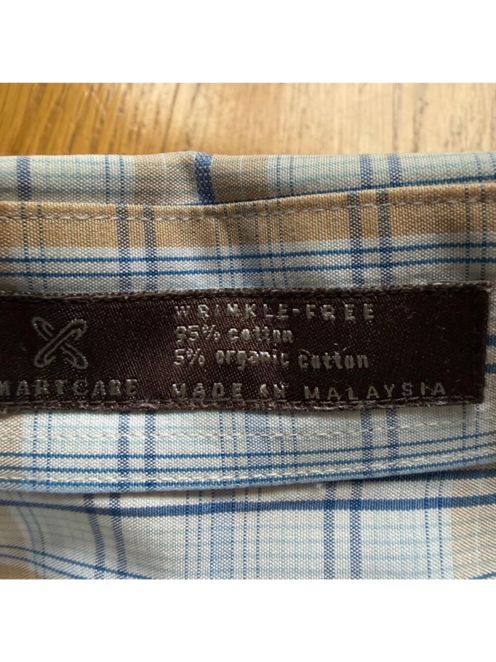 Nordstrom Size L Blue & Tan Plaid Wrinkle-Free Cotton Blend Button-Down Shirt - Picture 10 of 13